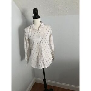 Garnet Hill Essential Organic Pima Cotton White Printed Button Up Shirt - 00